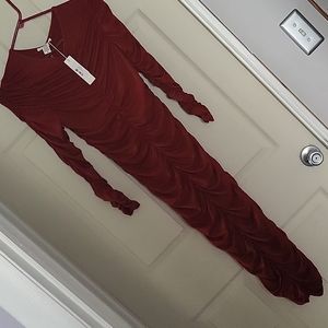 Long Rouched Stretchy Dress NWT Red Wine